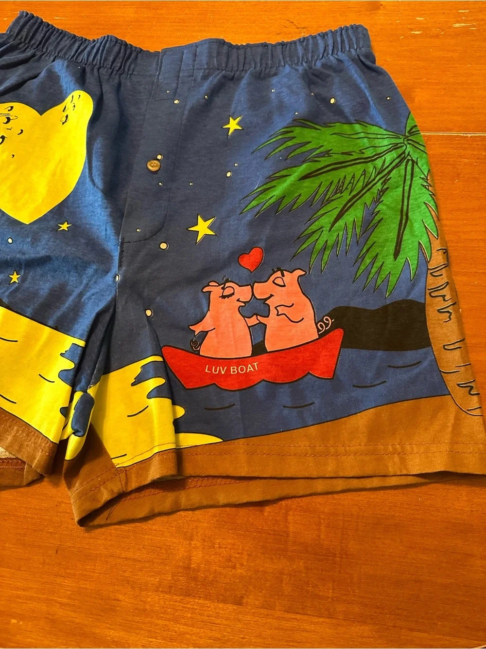 Vintage 1990s Luv Boat Pig Print Cotton Boxer Shorts Retro Novelty Loungewear. L